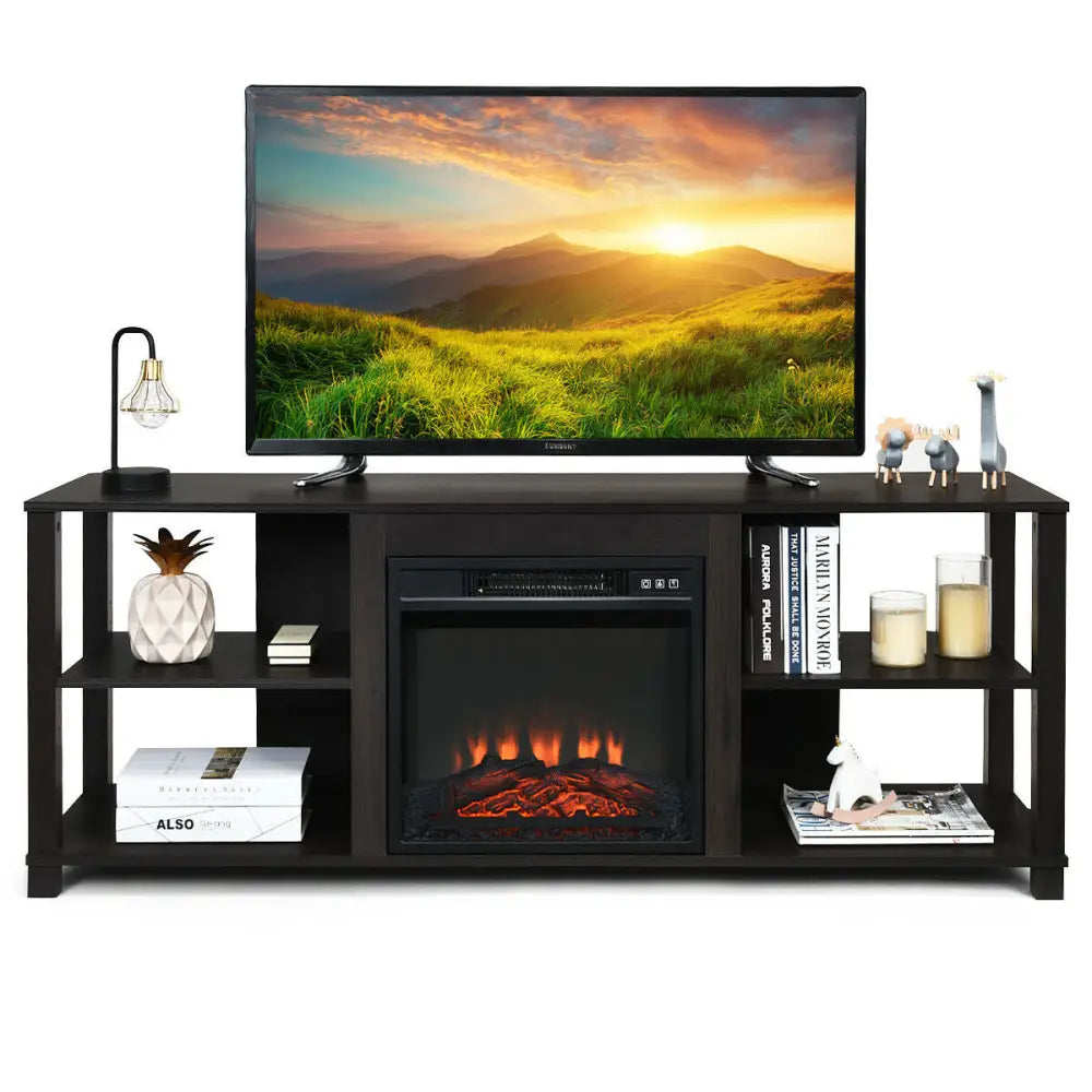 2-Tier TV Storage Cabinet Console with Adjustable Shelves - Black - Entertainment Centers & TV Stands