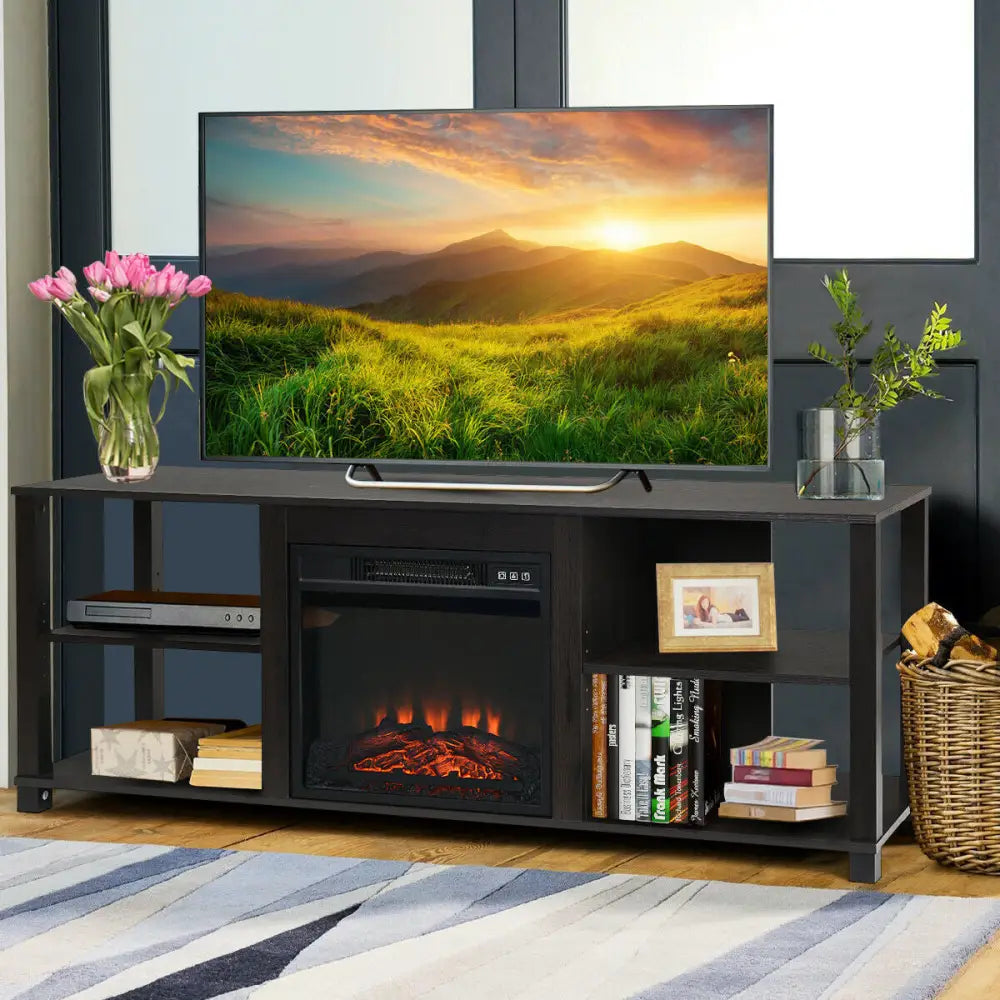 2-Tier TV Storage Cabinet Console with Adjustable Shelves - Black - Entertainment Centers & TV Stands