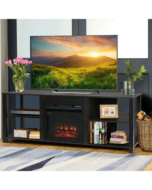 2-Tier TV Storage Cabinet Console with Adjustable Shelves - Black - Entertainment Centers & TV Stands