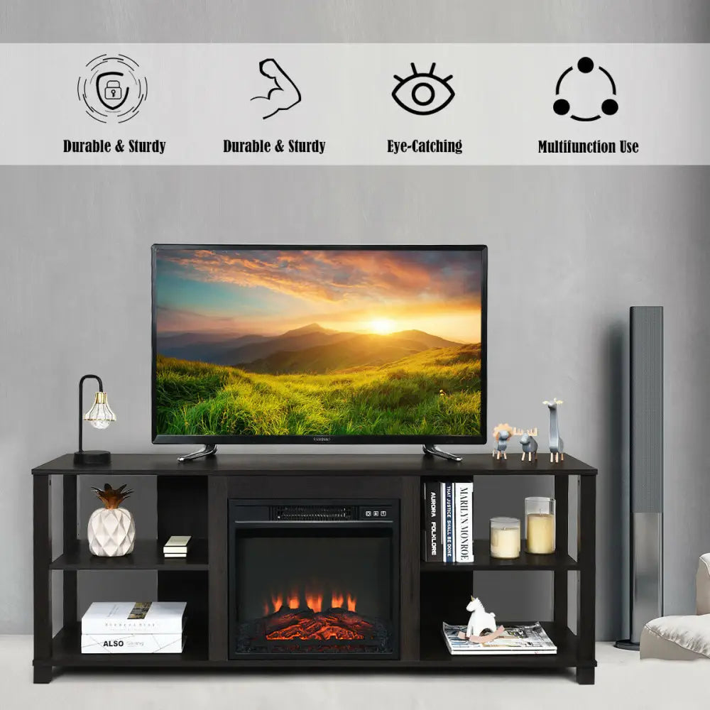2-Tier TV Storage Cabinet Console with Adjustable Shelves - Black - Entertainment Centers & TV Stands