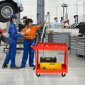 2-Tier Utility Cart with Handle and Heavy-Duty Metal Frame-Red - Red - Garages