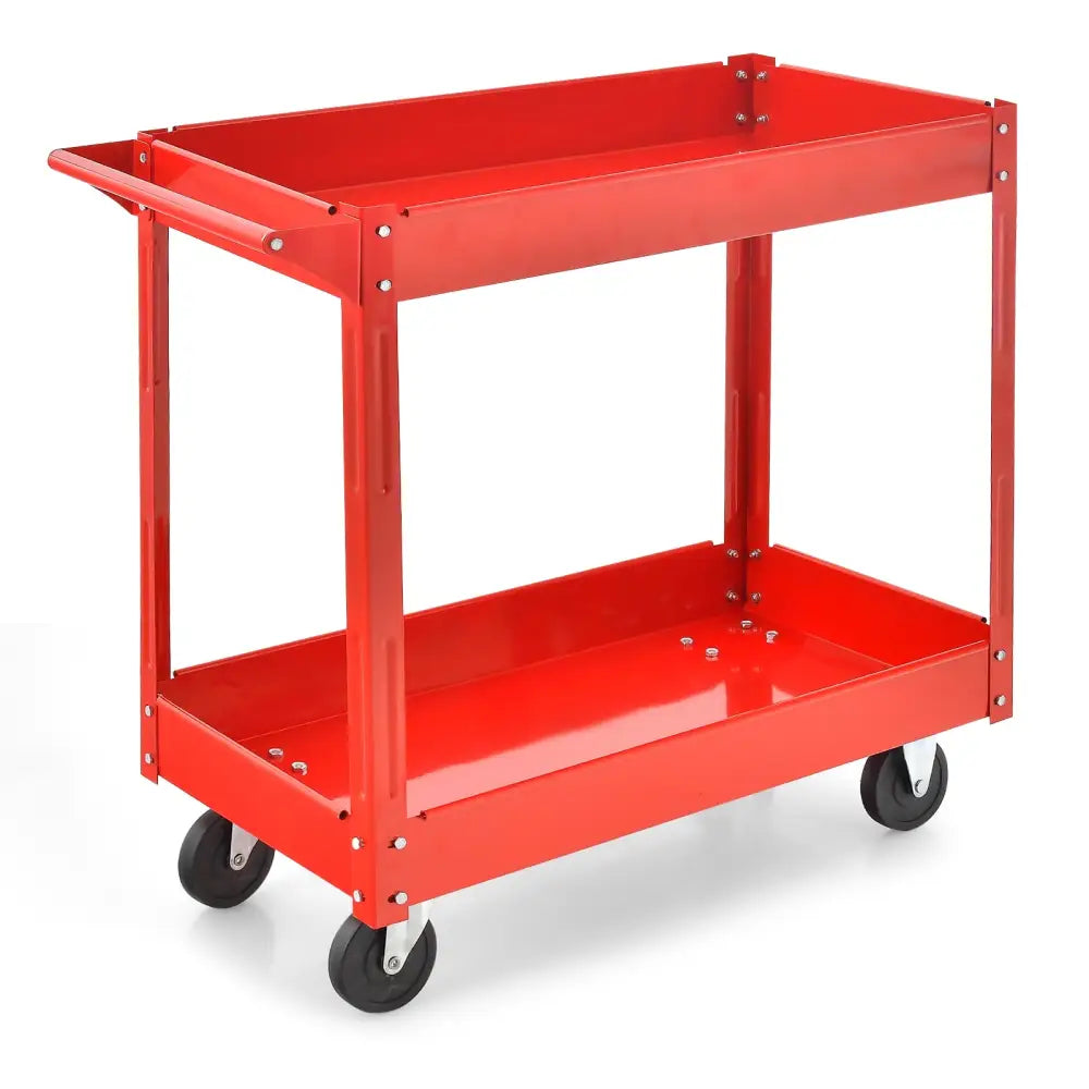 2-Tier Utility Cart with Handle and Heavy-Duty Metal Frame-Red - Red - Garages