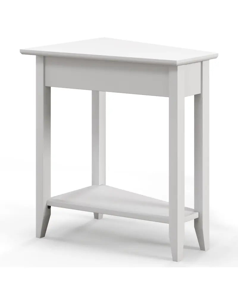 2-Tier Wedge Narrow End Table with Storage Shelf and Solid Wood Legs-White - White - End & Side Tables