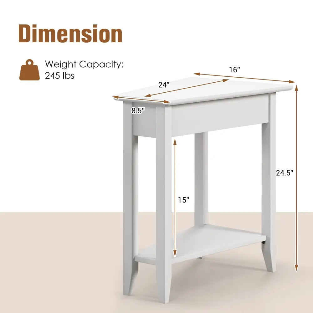2-Tier Wedge Narrow End Table with Storage Shelf and Solid Wood Legs-White Costway