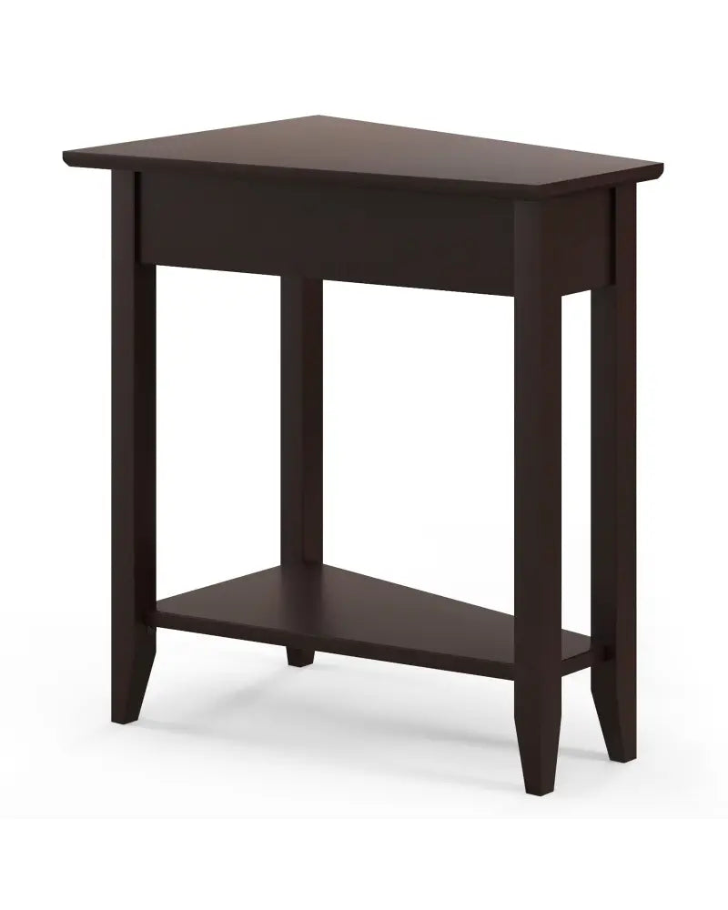 2-Tier Wedge Narrow End Table with Storage Shelf and Solid Wood Legs-Espresso - Espresso - End & Side Tables