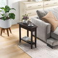 2-Tier Wedge Narrow End Table with Storage Shelf and Solid Wood Legs-Espresso Costway
