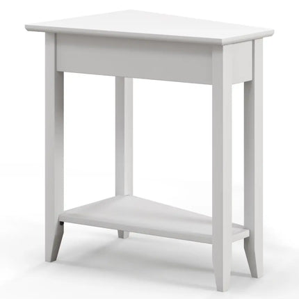 2-Tier Wedge Narrow End Table with Storage Shelf and Solid Wood Legs-White Costway