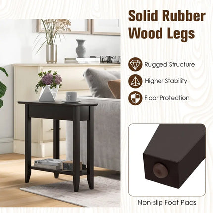 2-Tier Wedge Narrow End Table with Storage Shelf and Solid Wood Legs-Espresso Costway
