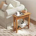 2-Tier Wedge Narrow End Table with Storage Shelf and Solid Wood Legs-Walnut - Walnut - End & Side Tables