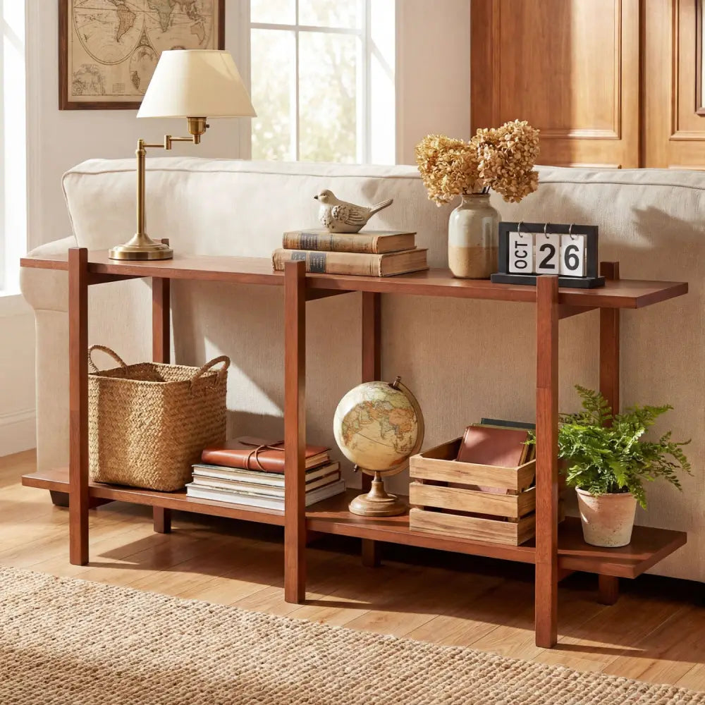 2-Tier Wood Bookshelf Low Horizontal Rubberwood Bookcase for Display-Walnut - Walnut - Bookcases