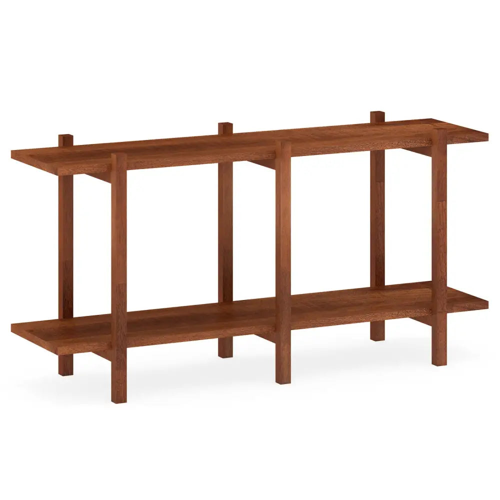 2-Tier Wood Bookshelf Low Horizontal Rubberwood Bookcase for Display-Walnut - Walnut - Bookcases