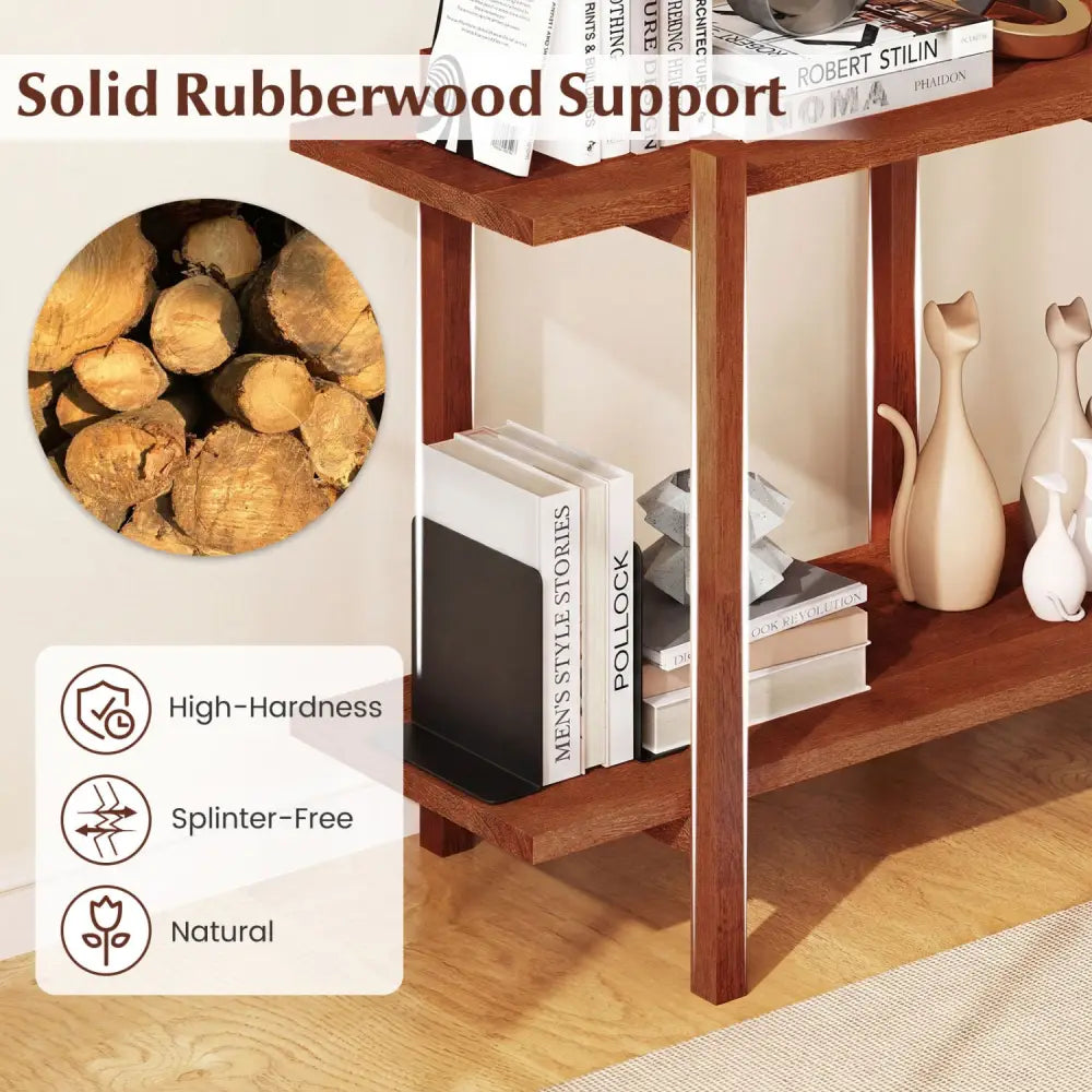 2-Tier Wood Bookshelf Low Horizontal Rubberwood Bookcase for Display-Walnut - Walnut - Bookcases