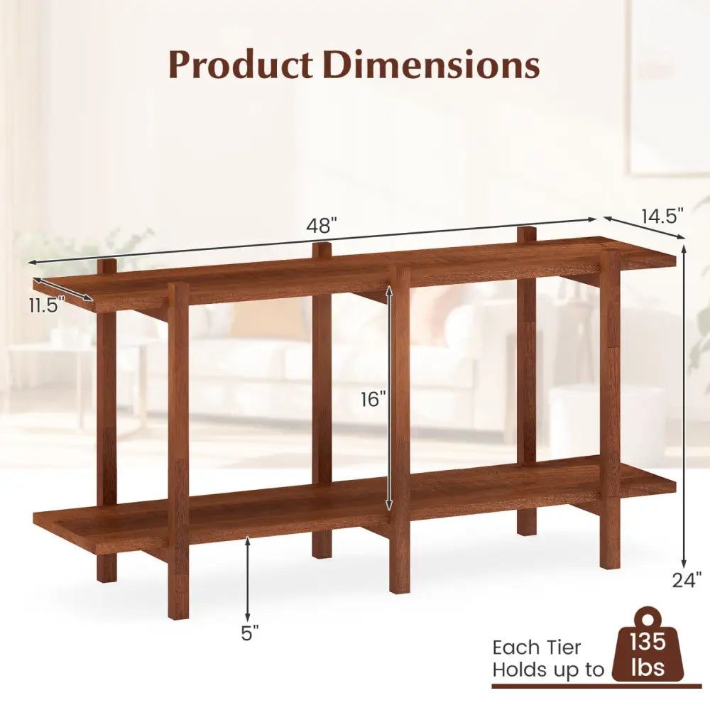 2-Tier Wood Bookshelf Low Horizontal Rubberwood Bookcase for Display-Walnut - Walnut - Bookcases