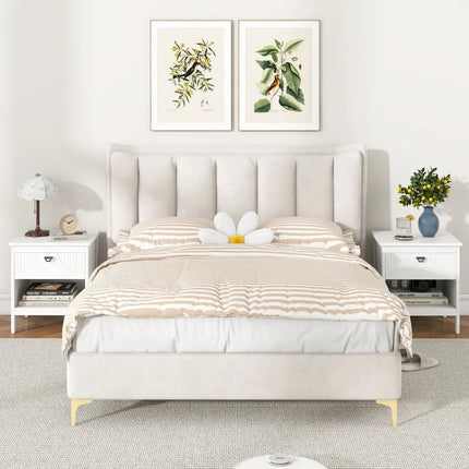 2-tier Wood Nightstand with Drawer and Open Storage Shelf for Bedroom-White Costway