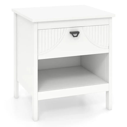 2-tier Wood Nightstand with Drawer and Open Storage Shelf for Bedroom-White Costway