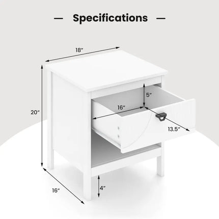 2-tier Wood Nightstand with Drawer and Open Storage Shelf for Bedroom-White Costway