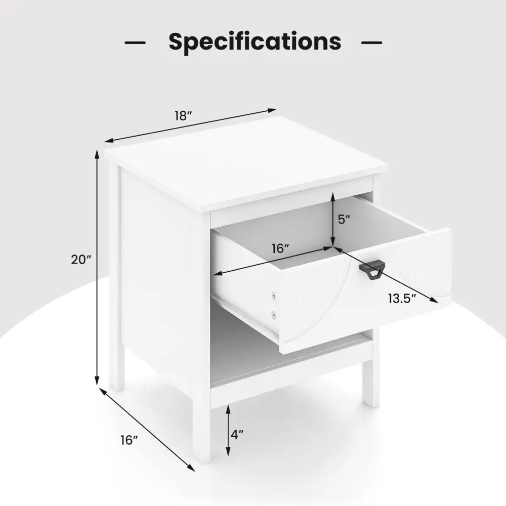 2-tier Wood Nightstand with Drawer and Open Storage Shelf for Bedroom-White Costway