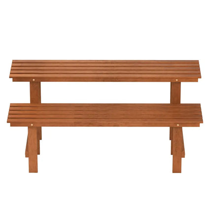 2-Tier Wood Plant Stand Ladder Plant Shelf for Indoor Outdoor - Brown - Plant Stands