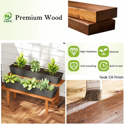 2-Tier Wood Plant Stand Ladder Plant Shelf for Indoor Outdoor - Brown - Plant Stands