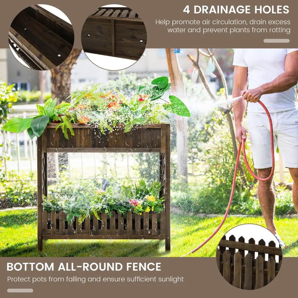 2-Tier Wood Raised Garden Bed for Vegetable and Fruit - Natural - Raised Garden Beds