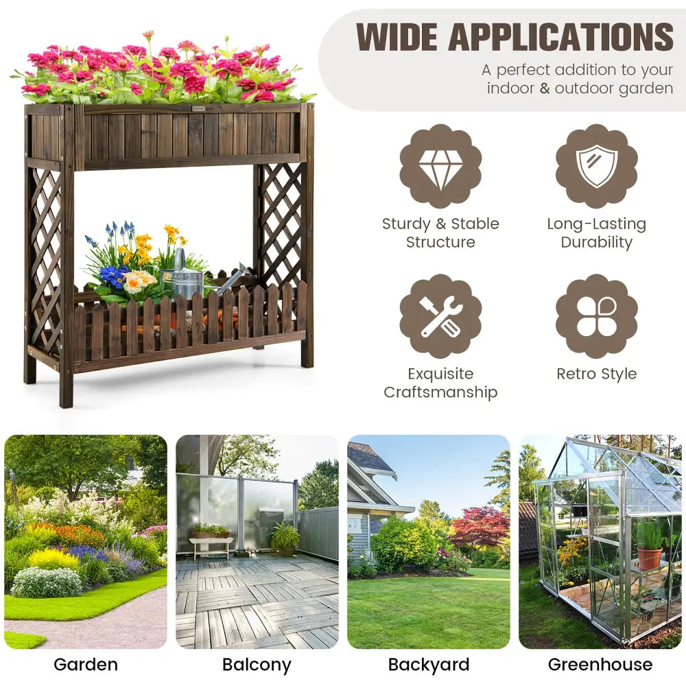2-Tier Wood Raised Garden Bed for Vegetable and Fruit - Natural - Raised Garden Beds