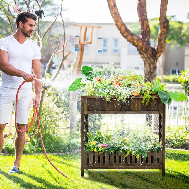 2-Tier Wood Raised Garden Bed for Vegetable and Fruit - Natural - Raised Garden Beds