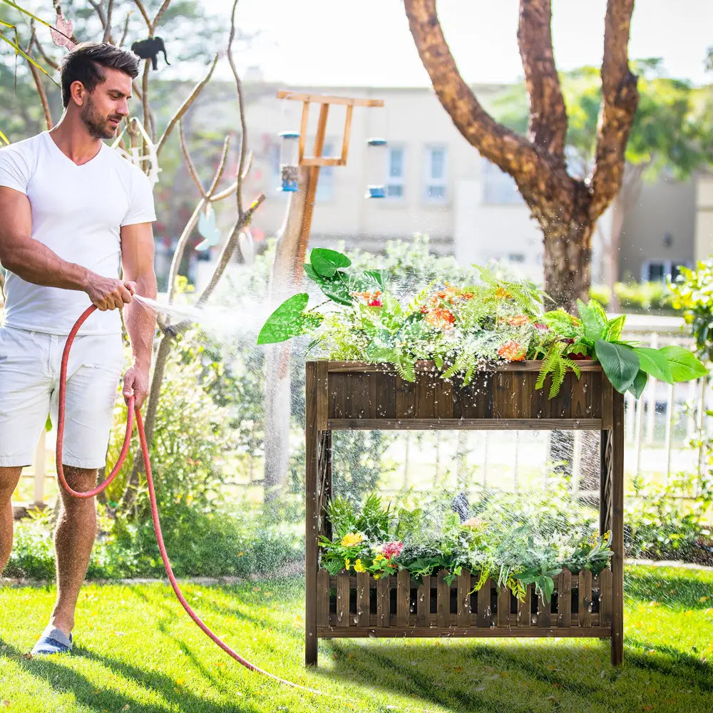 2-Tier Wood Raised Garden Bed for Vegetable and Fruit - Natural - Raised Garden Beds