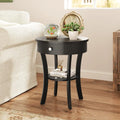 2-Tier Wood Round End Table with Open Drawer-Black - Black - End & Side Tables