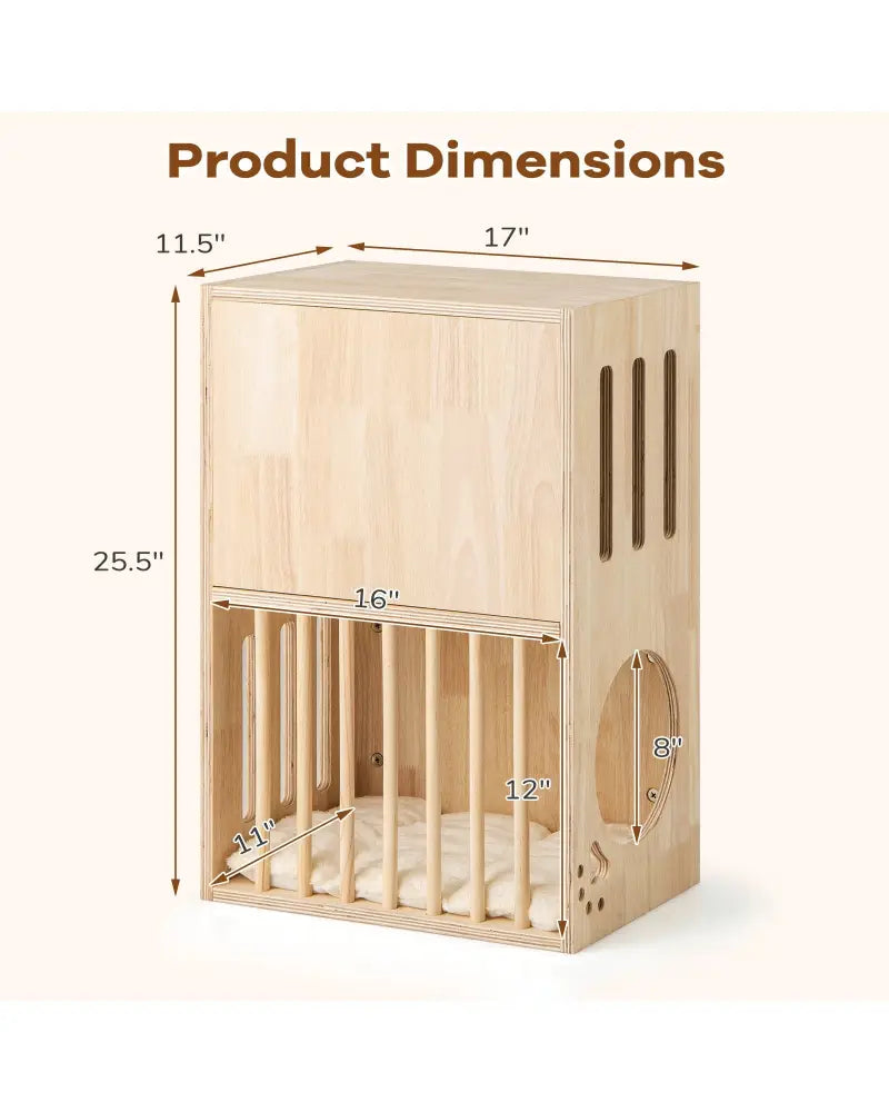 2-tier Wooden Cat Condo Indoor Symmetrical Cat House with Removable Cushions - Natural - Cat Houses
