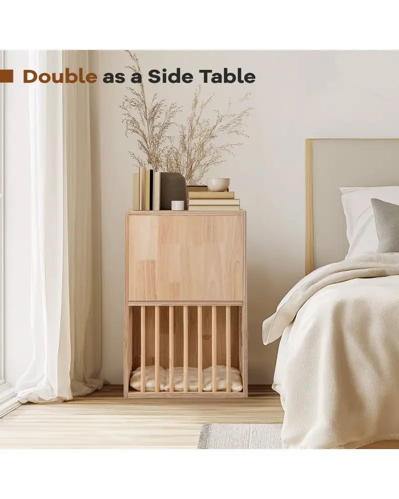 2-tier Wooden Cat Condo Indoor Symmetrical Cat House with Removable Cushions - Natural - Cat Houses
