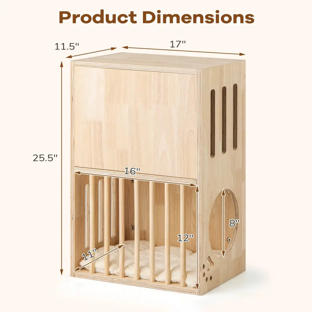 2-tier Wooden Cat Condo Indoor Symmetrical Cat House with Removable Cushions - Natural - Cat Houses