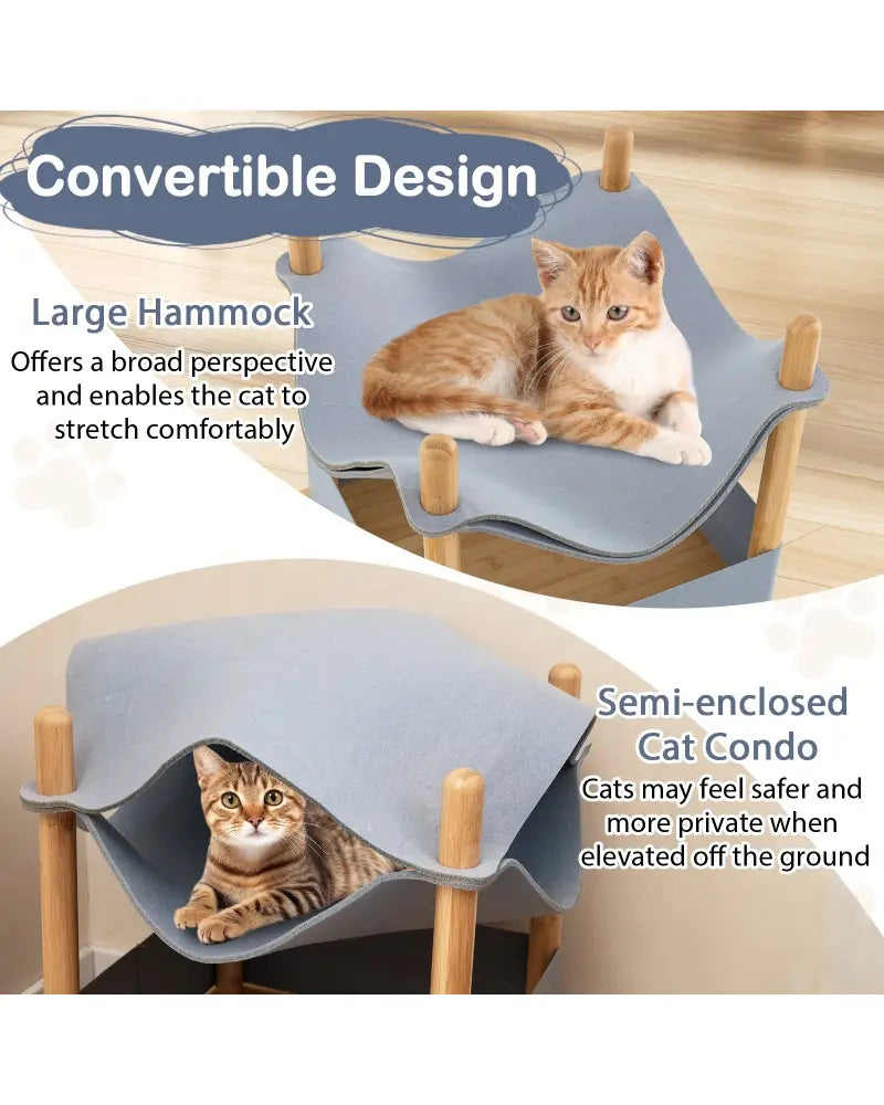 2-Tier Wooden Cat House with Semi-enclosed Condo and Removable Clothes-Gray - Gray - Cat Trees Condos & Scratchers