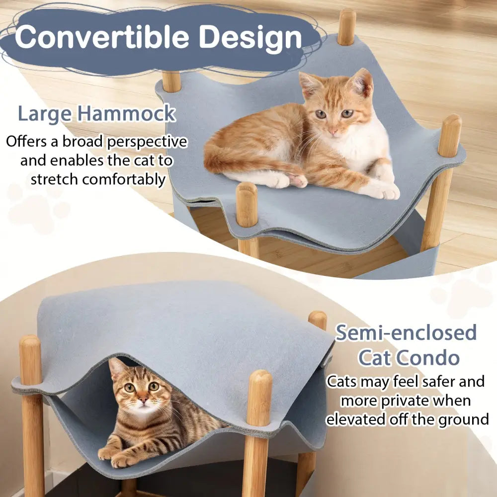 2-Tier Wooden Cat House with Semi-enclosed Condo and Removable Clothes-Gray - Gray - Cat Trees Condos & Scratchers