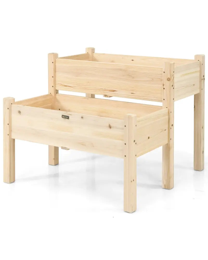 2 Tier Wooden Elevated Planter Box with Legs and Drain Holes for Balcony and Yard - Natural - Raised Garden Beds