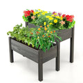 2 Tier Wooden Raised Garden Bed with Legs Drain Holes-Gray - Gray - Raised Garden Beds