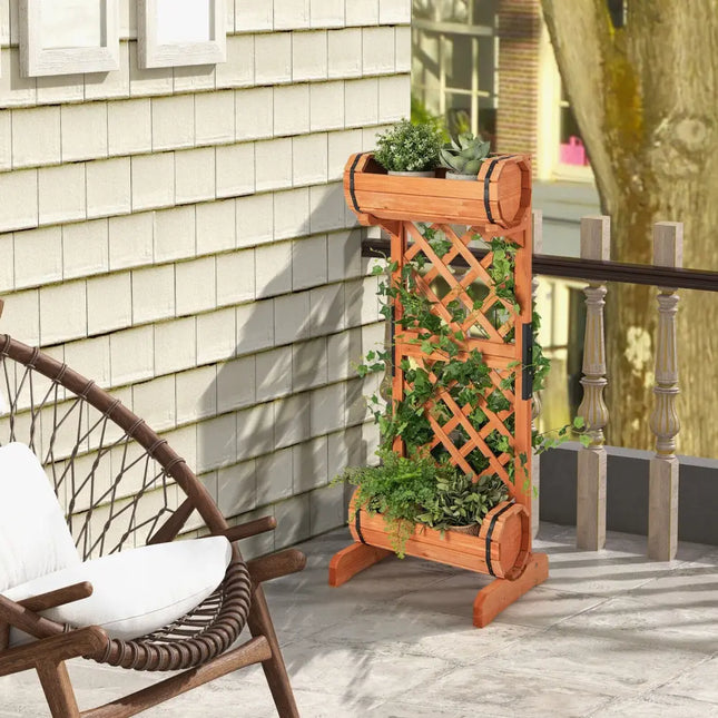 2-Tier Wooden Raised Garden Bed with Trellis-Orange - Orange - Raised Garden Beds