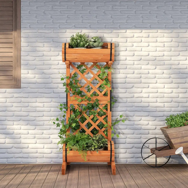 2-Tier Wooden Raised Garden Bed with Trellis-Orange - Orange - Raised Garden Beds