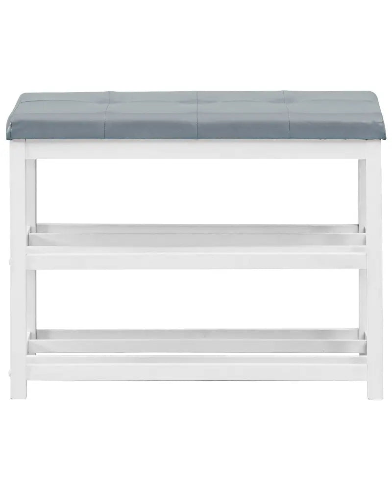 2-Tier Wooden Shoe Rack Bench with Padded Seat-White - White - Shoe Racks & Storage Benches