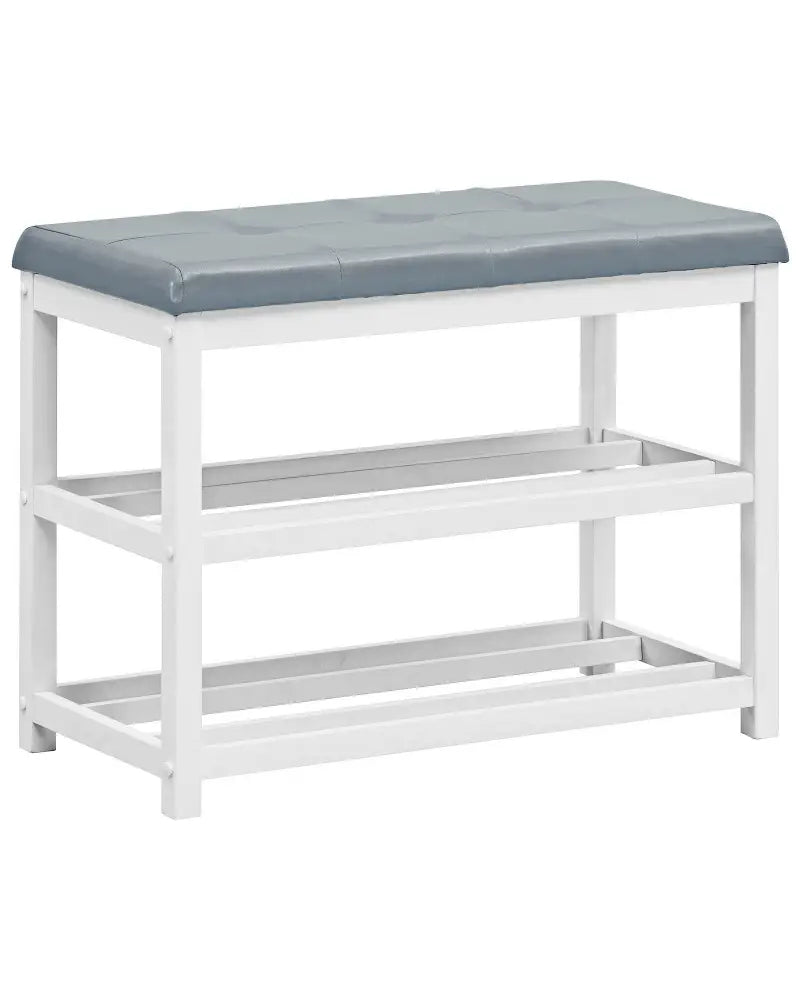 2-Tier Wooden Shoe Rack Bench with Padded Seat-White - White - Shoe Racks & Storage Benches