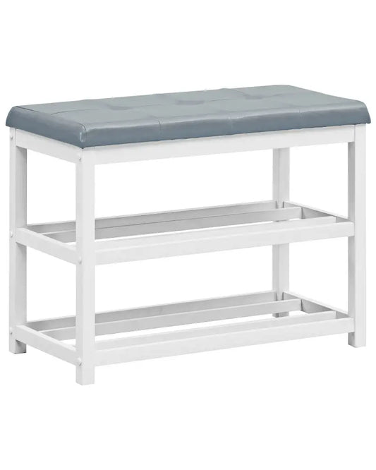 2-Tier Wooden Shoe Rack Bench with Padded Seat-White - White - Shoe Racks & Storage Benches