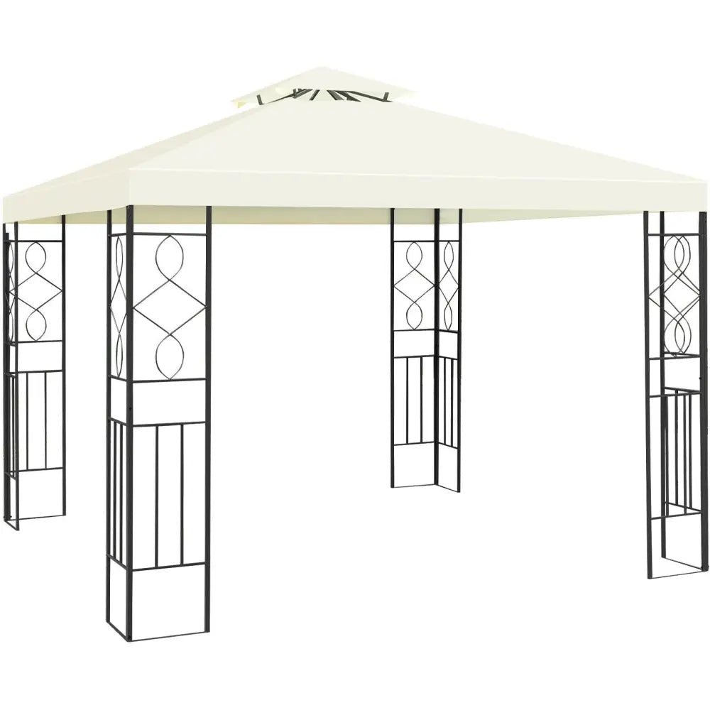 2 Tiers 10 x 10 Feet Patio Gazebo Canopy Tent - Beige - Gazebos
