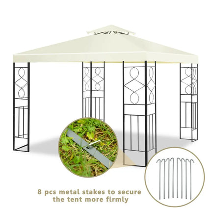 2 Tiers 10 x 10 Feet Patio Gazebo Canopy Tent - Beige - Gazebos