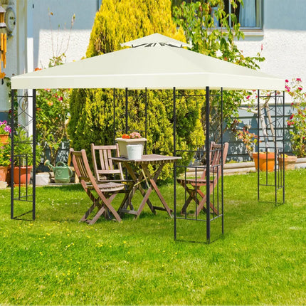 2 Tiers 10 x 10 Feet Patio Gazebo Canopy Tent - Beige - Gazebos