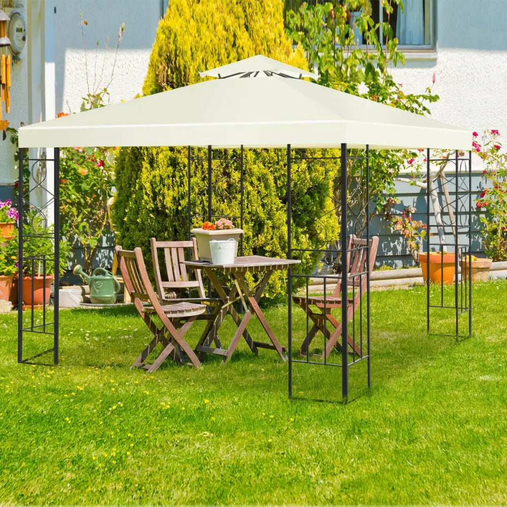 2 Tiers 10 x 10 Feet Patio Gazebo Canopy Tent - Beige - Gazebos