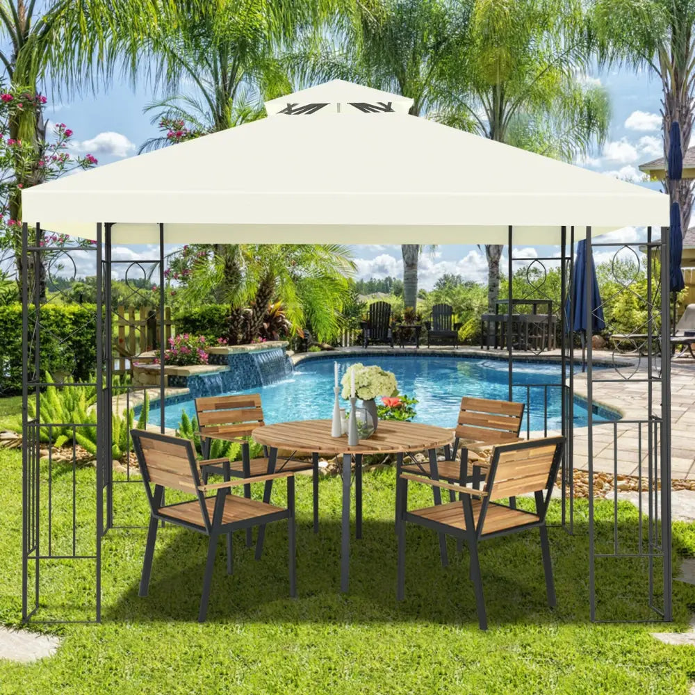 2 Tiers 10 x 10 Feet Patio Gazebo Canopy Tent - Beige - Gazebos