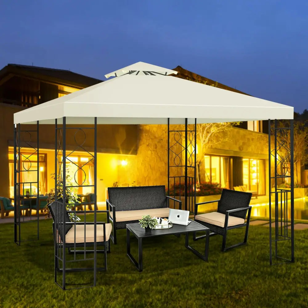 2 Tiers 10 x 10 Feet Patio Gazebo Canopy Tent - Beige - Gazebos
