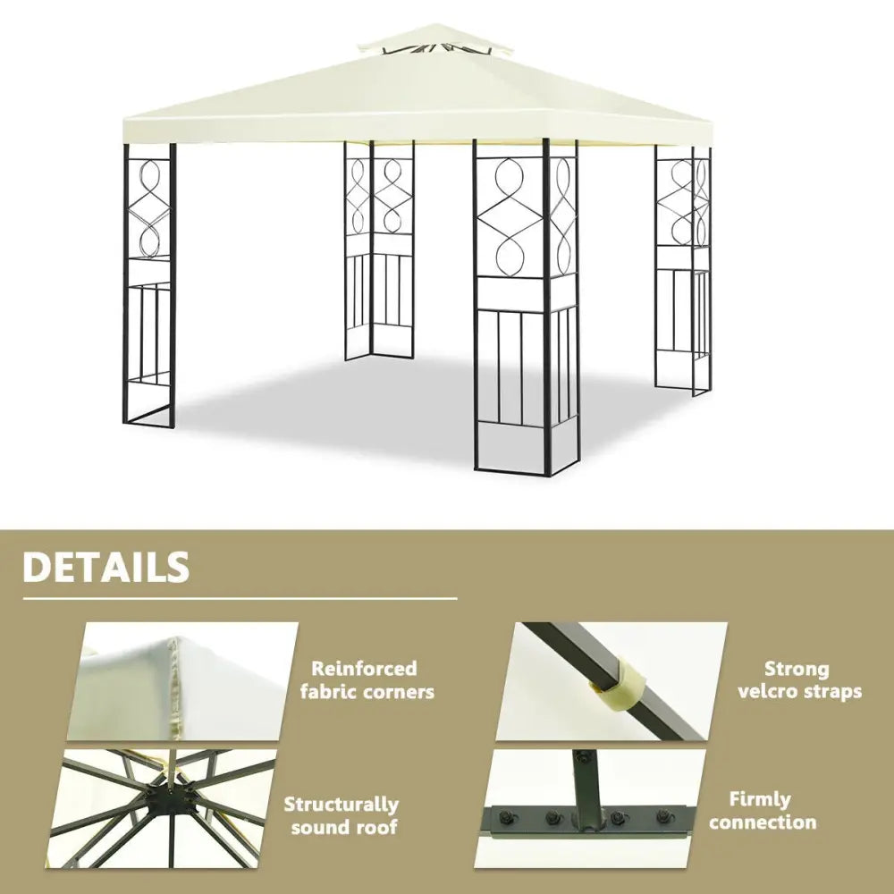 2 Tiers 10 x 10 Feet Patio Gazebo Canopy Tent - Beige - Gazebos