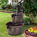 2 Tiers Outdoor Barrel Waterfall Fountain with Pump - Bronze - Outdoor Decor