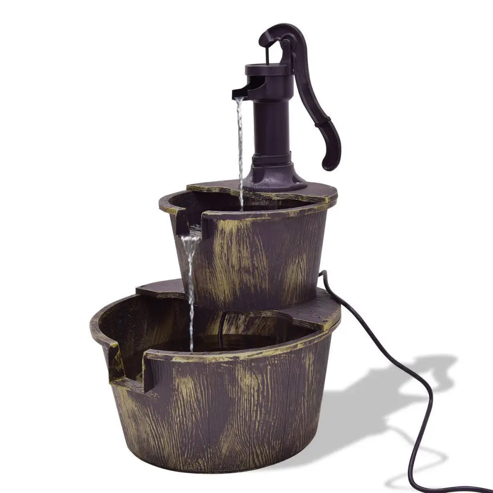 2 Tiers Outdoor Barrel Waterfall Fountain with Pump - Bronze - Outdoor Decor