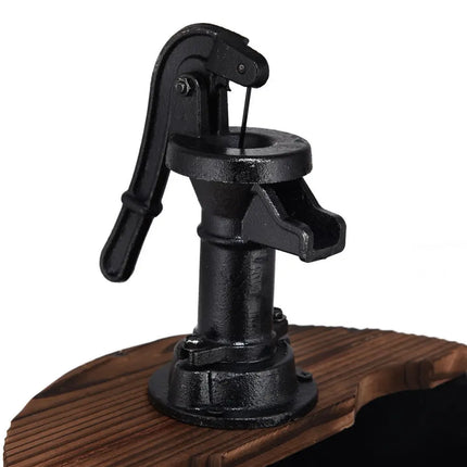 2-Tiers Outdoor Wooden Barrel Waterfall Fountain with Pump - Brown - Outdoor Decor
